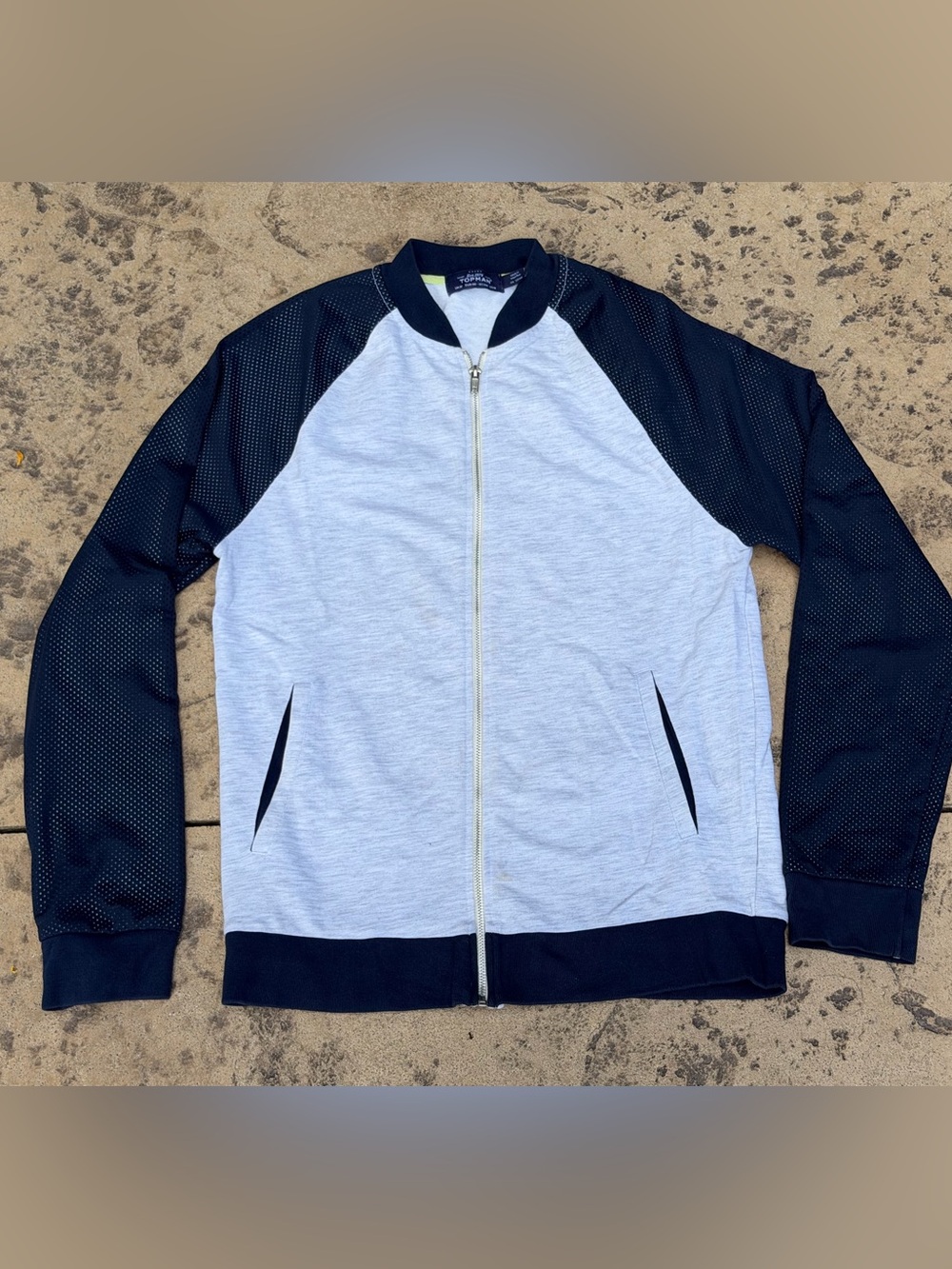 Topman Light Gray & Black Raglan Zip-Up Sweater Jacket